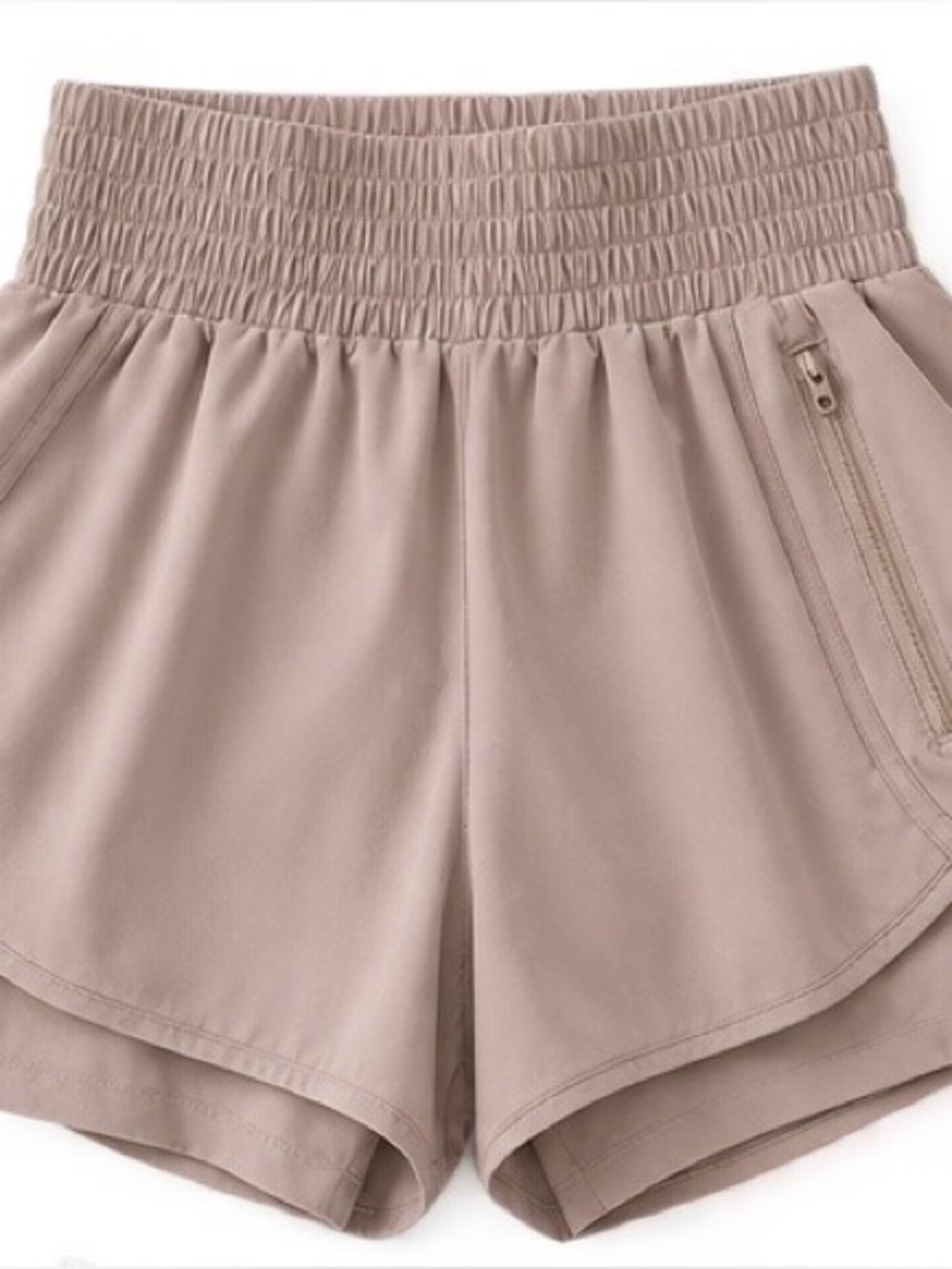 Amazon Women's Athletic Shorts in Taupe Beige with Zip Pocket